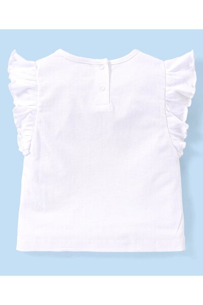 Babyhug Single Jersey Knit Frill Sleeves Top & Bow Applique Skirt Set Floral  - White & Pink