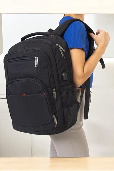 CANARİS Rucsac pentru laptop de 17 inchi cu aparat USB, țesătură impermeabilă, culoare neagră