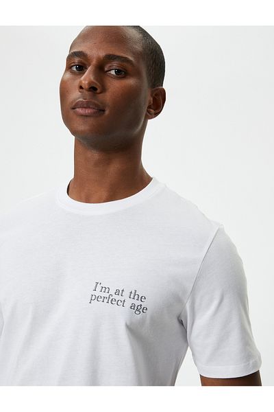 Koton Crew Neck Slim Fit T-Shirt - Slogan Printed, Short Sleeve