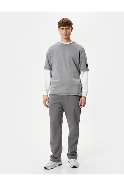 Koton Pantaloni de sport cu picior din tub brodat - Talie elastică și detaliu buzunar