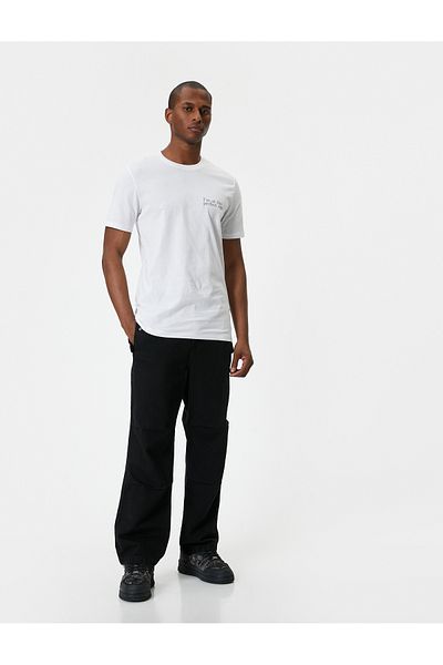Koton Crew Neck Slim Fit T-Shirt - Slogan Printed, Short Sleeve