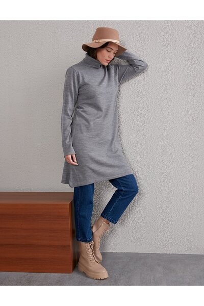 Kayra Basic Balıkçı Yaka Triko Tunik Gri SZ TRK40