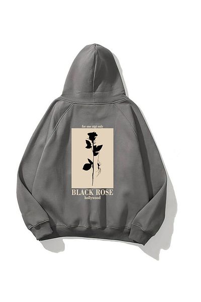 The Champ Clothing Φούτερ με κουκούλα Fleece Μαύρο τριαντάφυλλο με στάμπα καπνιστό Unisex με κουκούλα