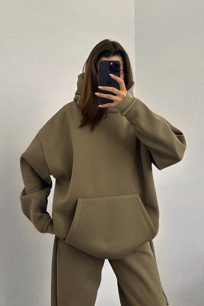 CMZ COLLECTİON Γυναικείο σετ φόρμας με φαρδιά, μαλακή βαμβακερή κουκούλα