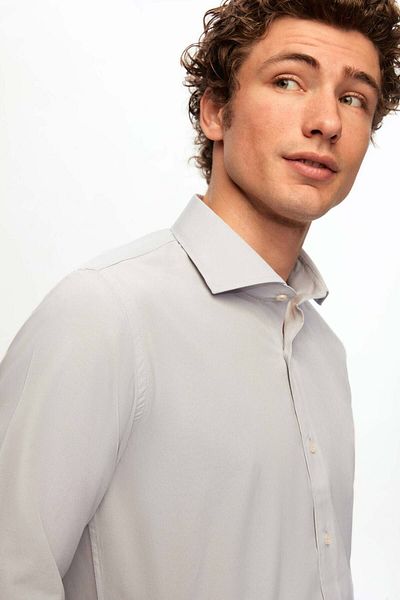 D'S Damat Szürke Slim Fit olasz nyakkendőtartó, hosszú ujjú, könnyen vasalható, légáteresztő A