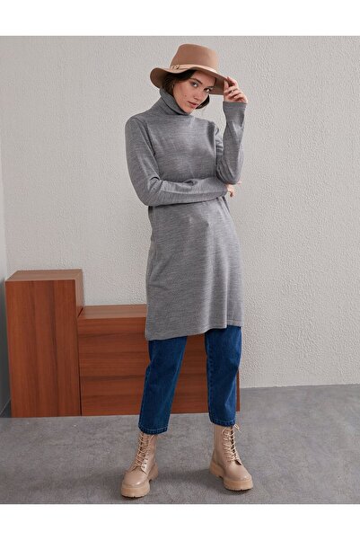 Kayra Basic Balıkçı Yaka Triko Tunik Gri SZ TRK40