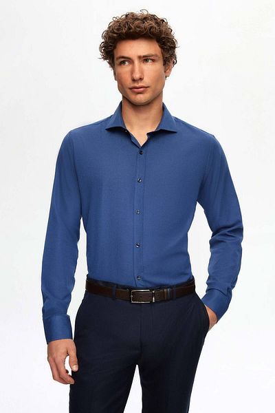 D'S Damat Italský límec Slim Fit v námořnické modré - Slim Fit Kravata s dlouhým rukávem se snadno žehlí