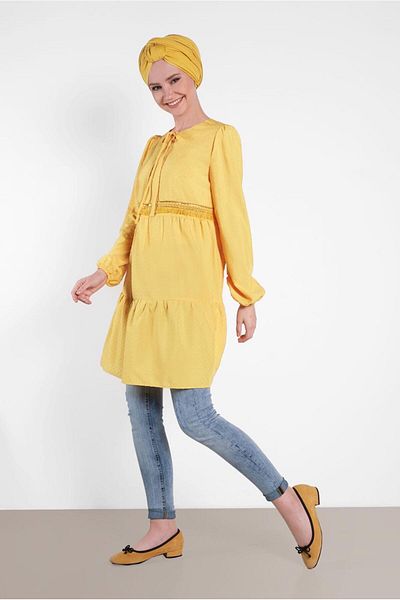 TRENDTESETTÜR Women's Yellow Tassel Detailed Tunic 4470