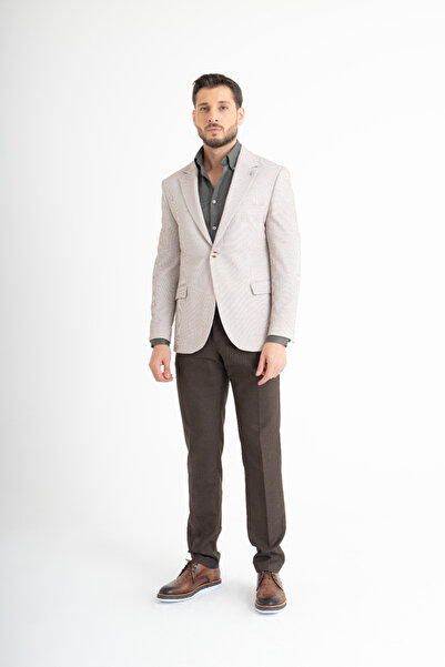 Suitmen Düz Çizgili Takım Elbise - Bej-Kahverengi