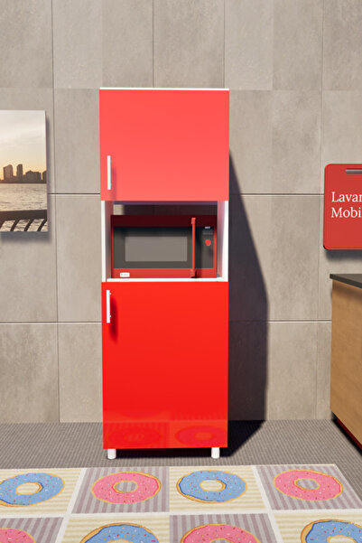 Lavanta Mobilya İmalat İDİL MDF KIRMIZI ÇOK AMAÇLI MUTFAK DOLABI (MİKRODALGA FIRIN DOLABI %100 MDF)