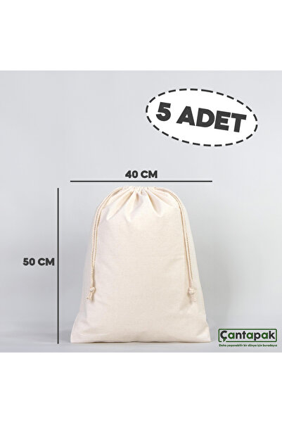 ÇANTAPAK Büzgülü Ham Bez Kese 40 Cm En X 50 Cm Boy (5 Adet )