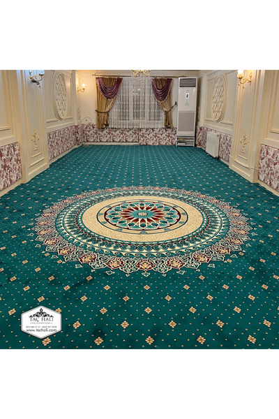 Bastığınız Yere Attığımız İmza Olan Taç Halı Dokuma Akrilik Turkuaz Göbekli 3000 Gr. Cami Halısı