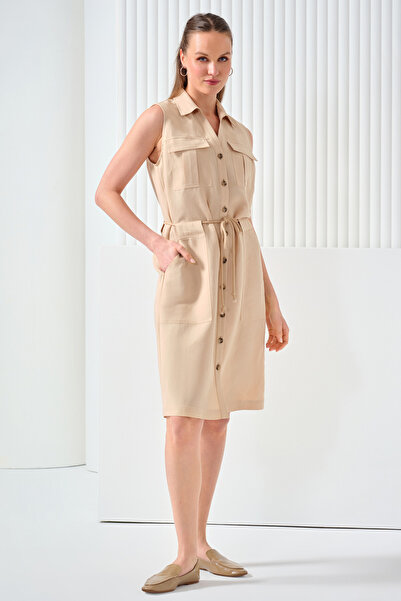 Naramaxx Halat Kemerli Kolsuz Gömlek Elbise