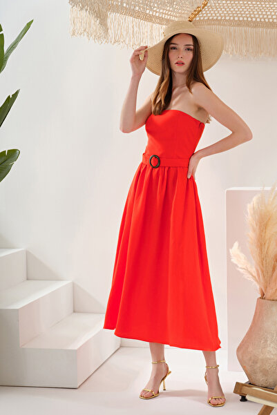 Naramaxx Keten Karışımlı Straplez Elbise