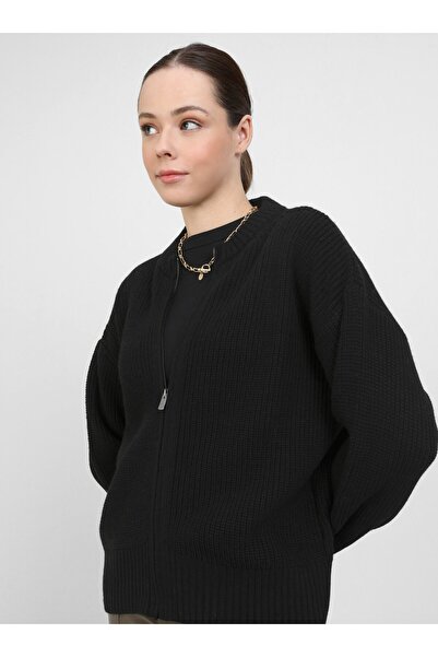 Benin Fermuar Detaylı Triko Bomber Hırka - Siyah - Benin