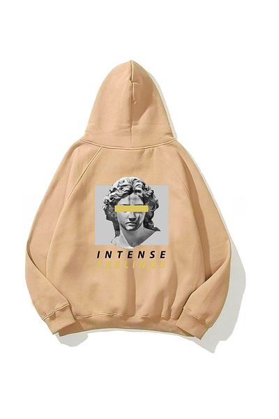 The Champ Clothing Φούτερ με κουκούλα σε μπεζ χρώμα - Fleece Intense Feelings Written Sculpture Printed φούτερ