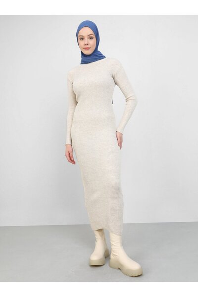 Por La Cara Knitwear Hijab Dress - Stone Colour - Por La Cara