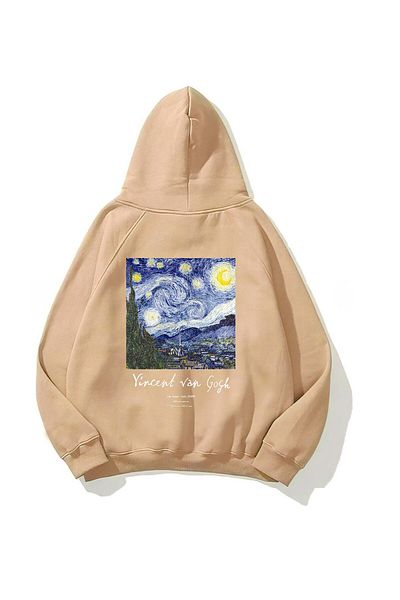 The Champ Clothing Φούτερ με κουκούλα Fleece Vincent Van Gogh με στάμπα μπεζ Unisex με κουκούλα