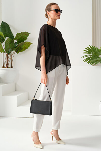 Naramaxx Taş Detaylı Şifon Panço