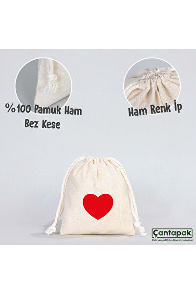 ÇANTAPAK ÇANTAPAK BÜZGÜLÜ HAM BEZ KESE 10 X 15 CM (10 ADET ) KIRMIZI KALP BASKILI