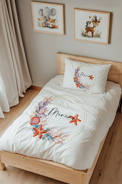 Lilabio İsme Özel Tek Kişilik %100 Pamuk Nevresim Takımı (160X220 CM) Deniz Y...