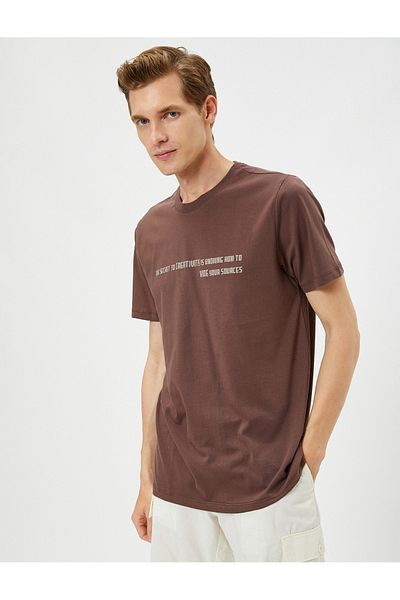 Koton Slogan Printed T-Shirt Slim Fit Crew Neck Cotton