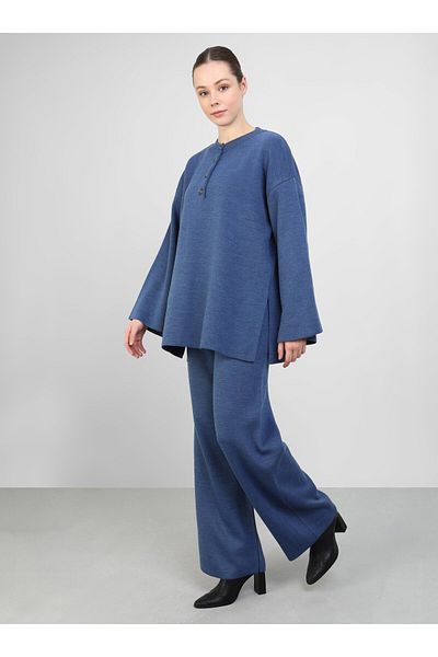 Refka Navy Blue Knitwear Set - Button Detailed - Refka