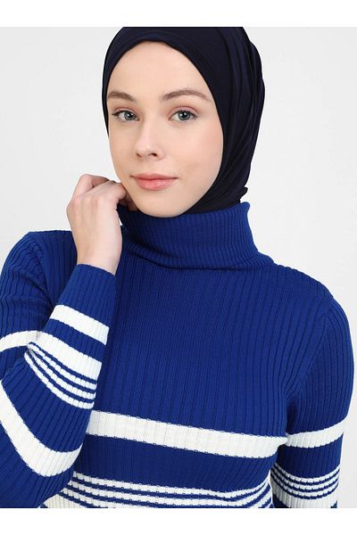Por La Cara Knitwear Hijab Dress - Sax Blue - Por La Cara