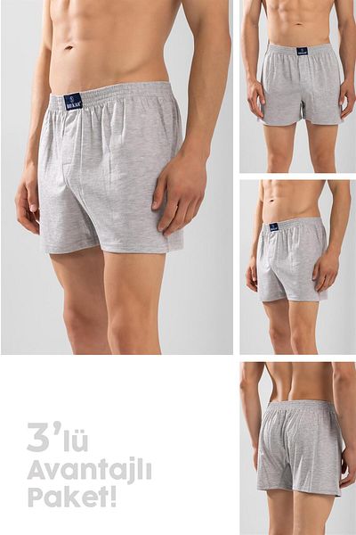 BAYKAR Men's Cotton Comfortable Cut Towel Waist Boxer 3 Pack Gray Melange