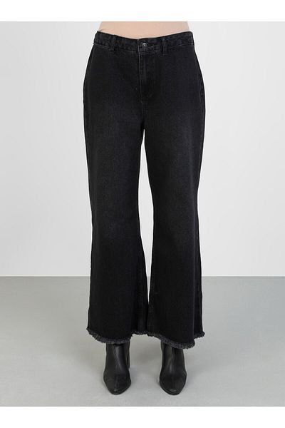 Refka Refka - Pantaloni din denim cu ciucuri gri închis