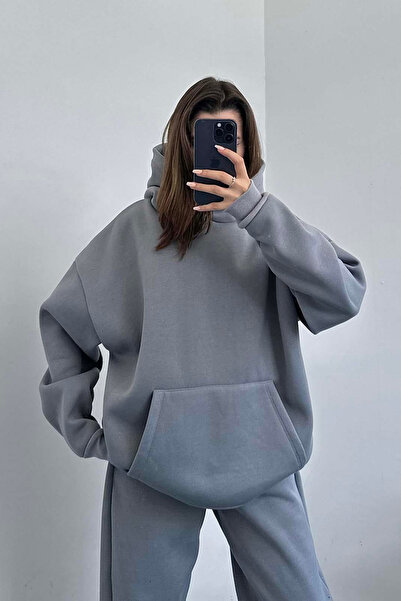 BayBayan Γυναικείο Σετ Χειμερινής Φόρμας με Ελαστική Τσέπη Καγκουρό