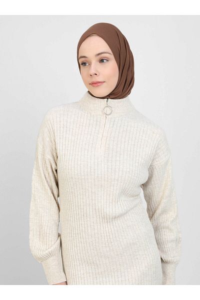 Por La Cara Knitwear Hijab Dress - Stone Colour - Por La Cara