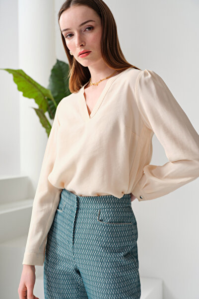 Naramaxx V Yaka Yumuşak Dokulu Bluz