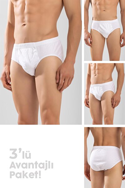 BAYKAR Erkek Pamuklu Düz Slip Külot 3'lü Paket Beyaz