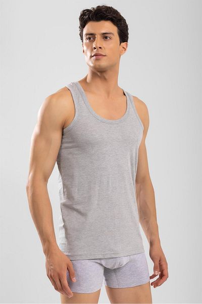 BAYKAR Men's Cotton Classic Regular Plain Undershirt Gray Melange