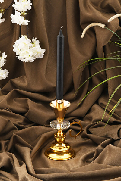 TR Turan Collection NOSTA Altın Renk Kristal Taşlı Nostaljik Metal El Şamdanı...