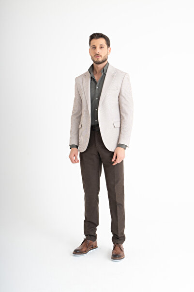 Suitmen Düz Çizgili Takım Elbise - Bej-Kahverengi