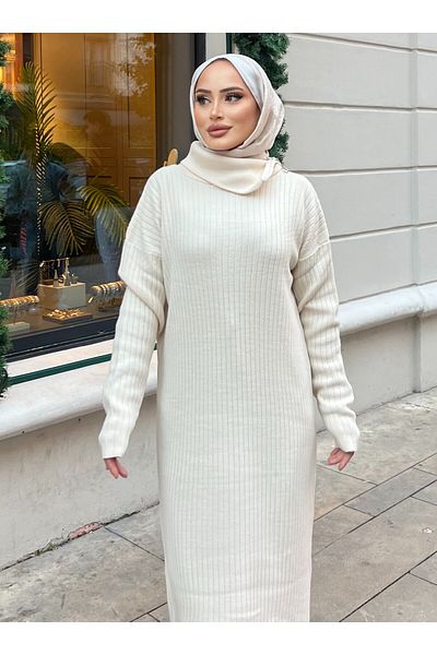 SAHRA BUTİK Ecru Sahra Boutique Collar Zipper Dress