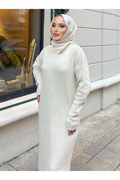 SAHRA BUTİK Ecru Sahra Boutique Collar Zipper Dress