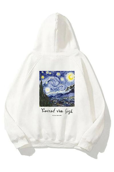 The Champ Clothing Φούτερ με κουκούλα Fleece Vincent Van Gogh με στάμπα λευκό Unisex φούτερ με κουκούλα