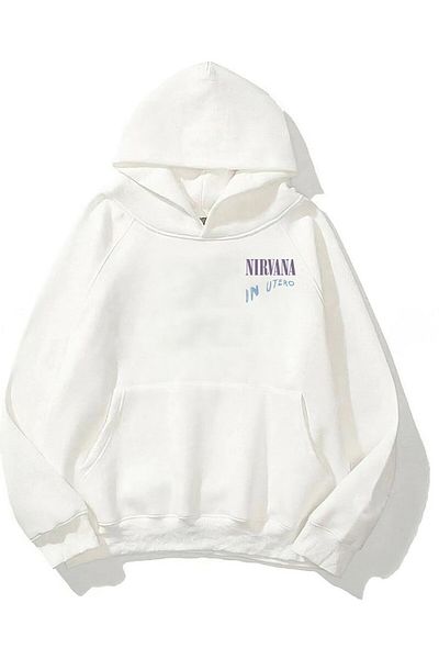 The Champ Clothing Λευκό Unisex Hooded Fleece Nirvana Hoodie - Φούτερ με στάμπα Utero