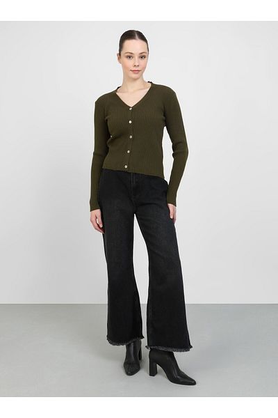 Refka Refka - Pantaloni din denim cu ciucuri gri închis
