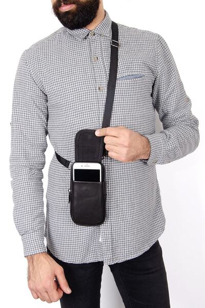 Newish Erkek Hakiki Deri Telefon Bölmeli Omuzdan Askılı Bel & Omuz Çantası (1...