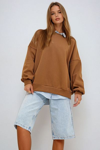 VAGGON Γυναικείο φούτερ καφέ Crew Neck Oversize Prmx12565