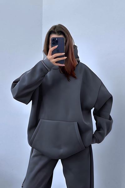 BayBayan Γυναικείο Σετ Χειμερινής Φόρμας με Ελαστική Τσέπη Καγκουρό