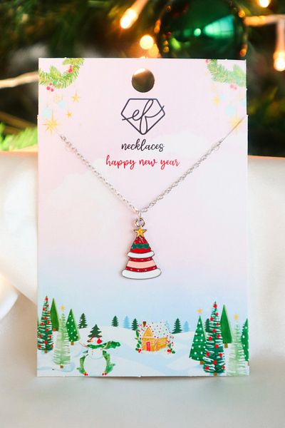 EFBUTİK Colorful Christmas Hat Necklace with Silver Color Chain