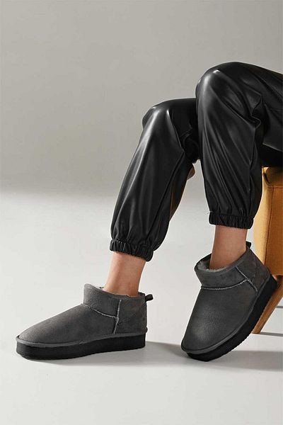 Beyond Black Gray High-Top Ultra Mini Shearling Suede Women's Boots - 4.5cm Byndum02