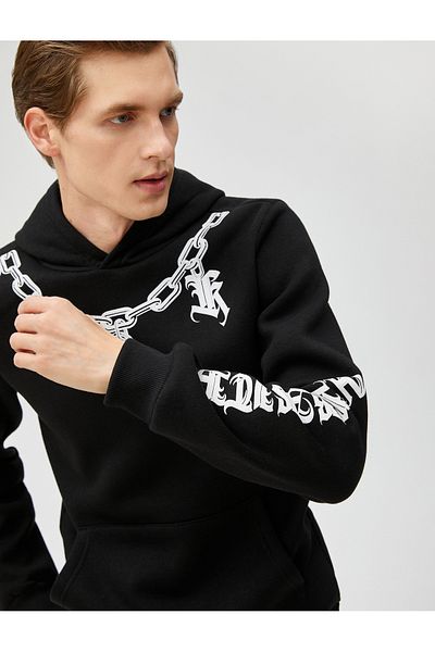 Koton Βασικό φούτερ με κουκούλα Skull printed τσέπη Λεπτομερής