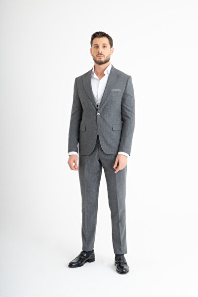 Suitmen Slim Fit Yelekli Takım Elbise - Gri