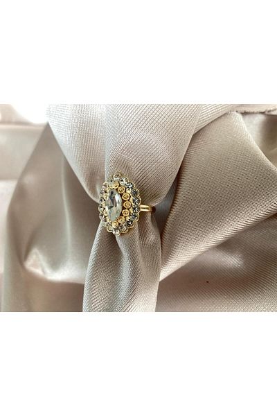 Pervin Ablacım Gold Adjustable Design Ring with Stones Around White Stone